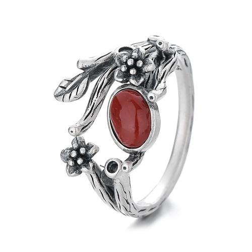 925 Sterling Silver Cuff Finger Ring, with Yunnan Red Agate, Branch, vintage & for woman 14mm, US Ring 