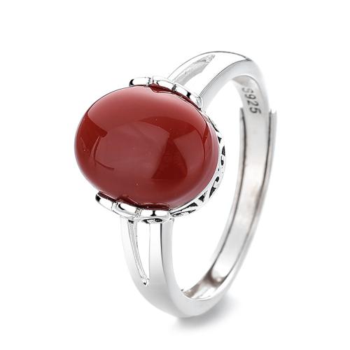 925 Sterling Silver Cuff Finger Ring, with Yunnan Red Agate, vintage & for woman, US Ring 
