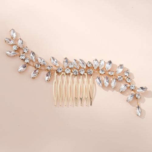 Decorative Hair Combs, Zinc Alloy, handmade, fashion jewelry & for woman & with rhinestone, golden 
