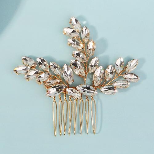 Decorative Hair Combs, Zinc Alloy, fashion jewelry & for woman & with rhinestone, golden 