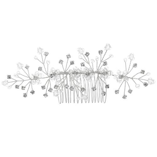 Decorative Hair Combs, Zinc Alloy, with Crystal, fashion jewelry & for woman & with rhinestone, silver color 