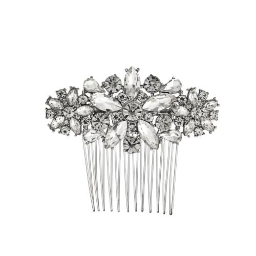 Decorative Hair Combs, Zinc Alloy, fashion jewelry & for woman & with rhinestone, silver color 