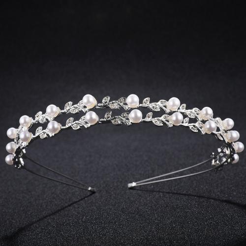 Haarreif, Zinklegierung, mit Kunststoff Perlen, handgemacht, Modeschmuck & für Frau & mit Strass, weiß, 125x20mm, verkauft von PC