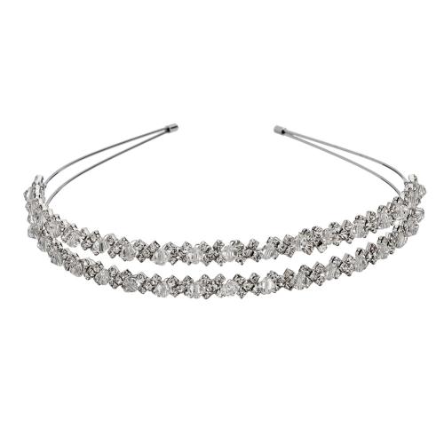 Hair Bands, Zinc Alloy, with Crystal, fashion jewelry & for woman & with rhinestone, silver color, perimeter 34cm 