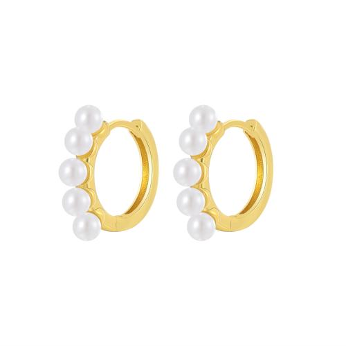 Brass Hoop Earring, with Plastic Pearl, plated, for woman 
