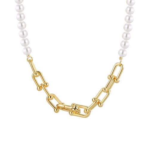 Brass Jewelry Necklace, with Plastic Pearl, plated, for woman Approx 45 cm [