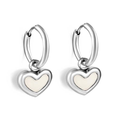 Stainless Steel Drop Earring, 304 Stainless Steel, with Black Shell & White Shell, Heart, plated & for woman [