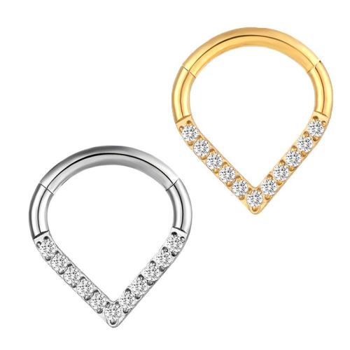 Stainless Steel Nose Piercing Jewelry, Titanium Steel, plated & micro pave cubic zirconia & for woman 