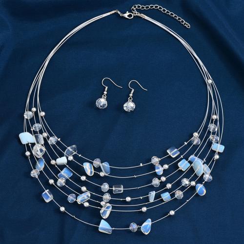 Fashion Zinc Alloy Jewelry Sets, earring & necklace, with Gemstone, 2 pieces & for woman 