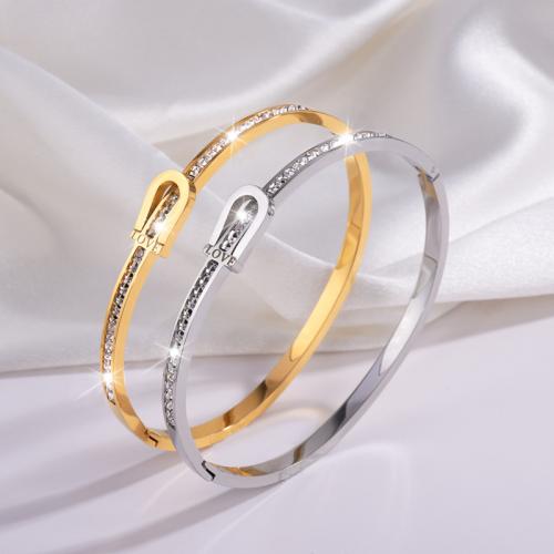 Titanium Steel Bangle, plated, micro pave cubic zirconia & for woman 