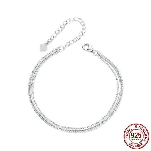925 Sterling Silver Bracelet, with 1.97inch extender chain, platinum plated, three layers & snake chain & for woman Approx 6.3 Inch [