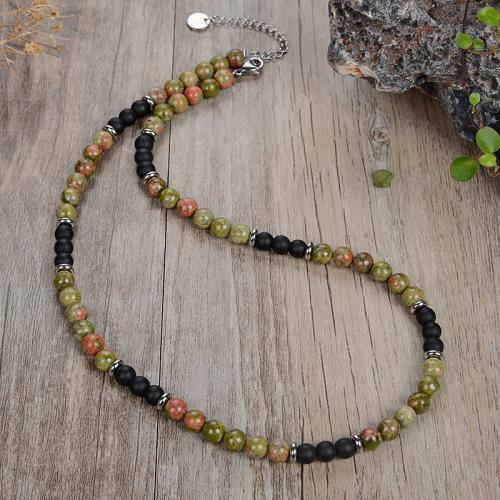 Gemstone Necklaces, Natural Stone, with 304 Stainless Steel, fashion jewelry & Unisex Approx 45 cm 