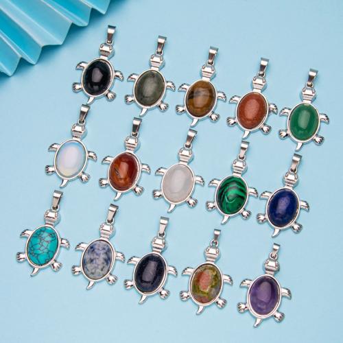Gemstone Zinc Alloy Pendants, with Zinc Alloy, Turtle, silver color plated, fashion jewelry & DIY 20mm [