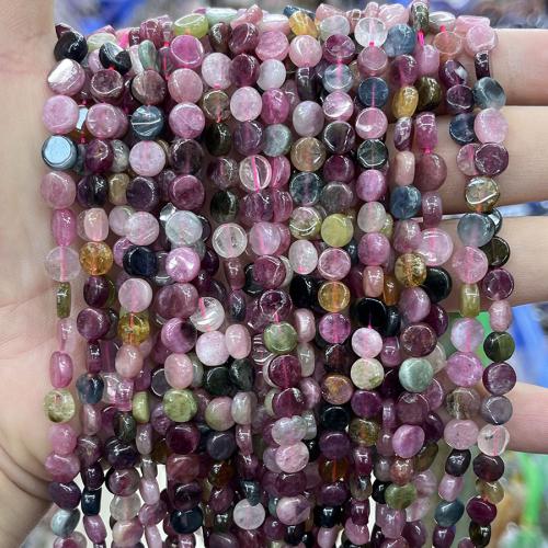 Natural Tourmaline Beads, Flat Round, fashion jewelry & DIY, mixed colors, 6.7mm Approx 38 cm 