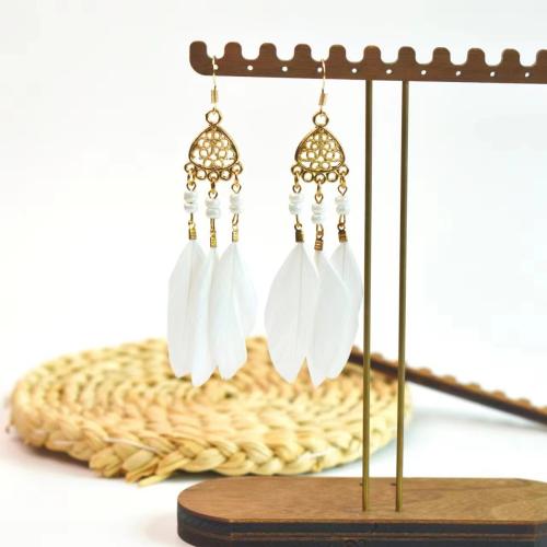 Fashion Feather Earring , with Seedbead & Zinc Alloy, gold color plated, fashion jewelry & for woman [