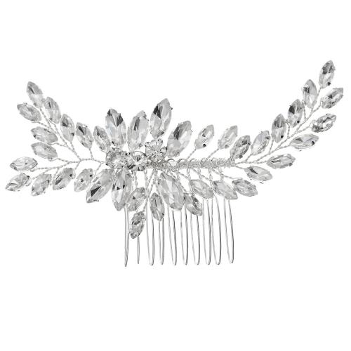 Decorative Hair Combs, Zinc Alloy, handmade, fashion jewelry & for woman & with rhinestone, silver color 