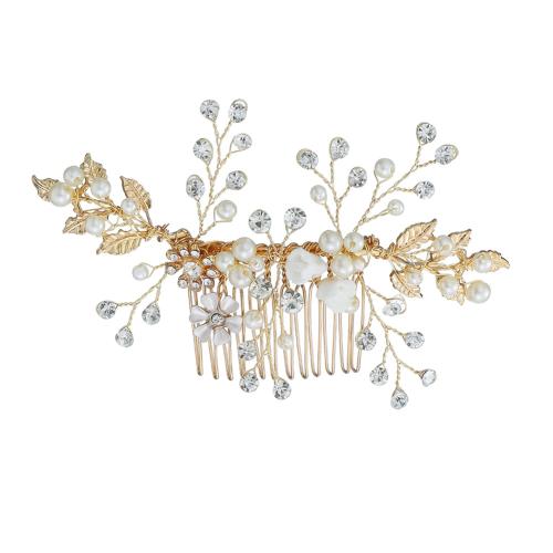 Decorative Hair Combs, Brass, with ABS Plastic Pearl & Polymer Clay, fashion jewelry & for woman & with rhinestone 