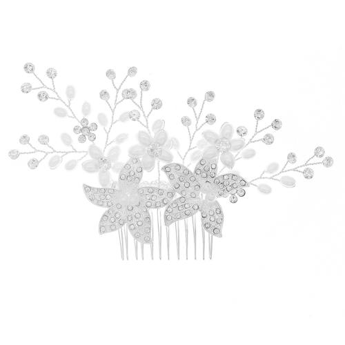 Decorative Hair Combs, Zinc Alloy, with Plastic Pearl, fashion jewelry & for woman & with rhinestone, silver color 
