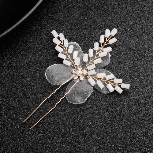 Hair Stick, Zinc Alloy, with Cloth & Crystal, fashion jewelry & for woman, Crystal Gold 