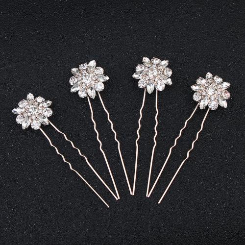 Hair Stick, Zinc Alloy, fashion jewelry & for woman & with rhinestone, rose gold color 