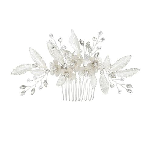 Decorative Hair Combs, Brass, with Crystal, fashion jewelry & for woman & with rhinestone, silver color 