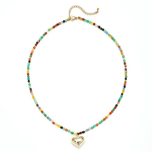 Gemstone Necklaces, Natural Stone, with 304 Stainless Steel, with 5cm extender chain, Bohemian style & for woman Approx 40 cm 