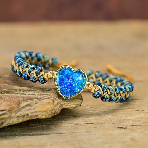 Gemstone Bracelets, Natural Stone, with Opal & Zinc Alloy, Adjustable & fashion jewelry & Unisex, blue Approx 18 cm [