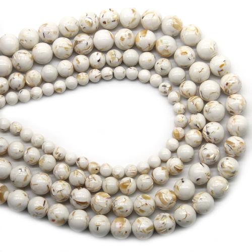 Perles en Turquoise synthétiques, avec coquille, Rond, poli, bijoux de mode & DIY & normes différentes pour le choix, blanc Environ 36 cm, Vendu par brin