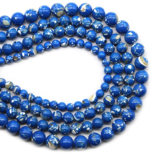 Perles en Turquoise synthétiques, avec coquille, Rond, poli, bijoux de mode & DIY & normes différentes pour le choix, saphir Environ 36 cm, Vendu par brin