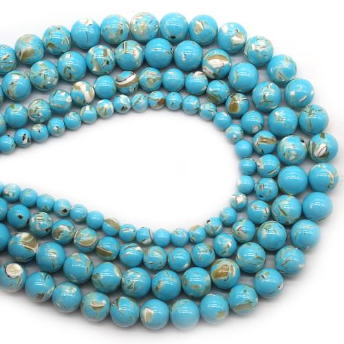 Perles en Turquoise synthétiques, avec coquille, Rond, poli, bijoux de mode & DIY & normes différentes pour le choix, blue ciel Environ 36 cm, Vendu par brin