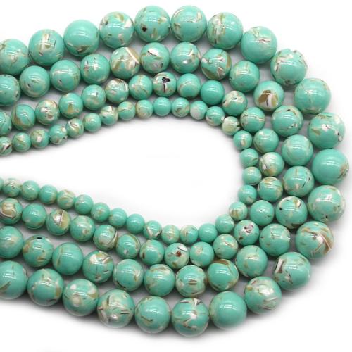 Synthetische Türkis Perlen, mit Muschel, rund, poliert, Modeschmuck & DIY & verschiedene Größen vorhanden, hellgrün, Länge:ca. 36 cm, verkauft von Strang