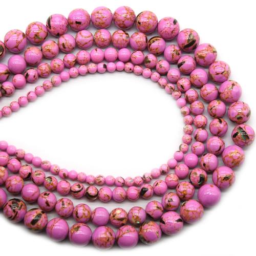 Synthetische Türkis Perlen, mit Muschel, rund, poliert, Modeschmuck & DIY & verschiedene Größen vorhanden, Rosa, Länge:ca. 36 cm, verkauft von Strang