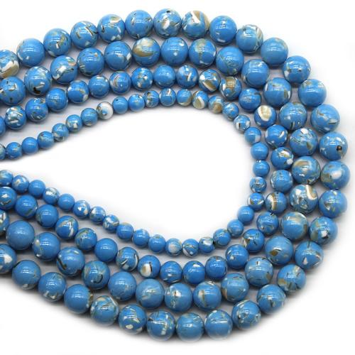 Synthetische Türkis Perlen, mit Muschel, rund, poliert, Modeschmuck & DIY & verschiedene Größen vorhanden, blau, Länge:ca. 36 cm, verkauft von Strang