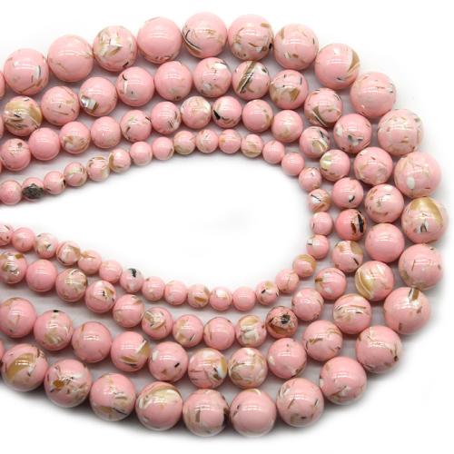 Synthetische Türkis Perlen, mit Muschel, rund, poliert, Modeschmuck & DIY & verschiedene Größen vorhanden, Rosa, Länge:ca. 36 cm, verkauft von Strang