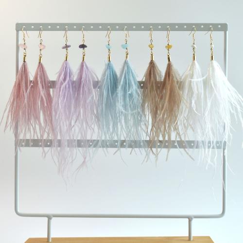 Fashion Feather Earring , Ostrich Feather, with Gemstone Chips, fashion jewelry & for woman Length about 140-170mm 