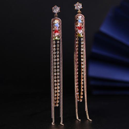 Fashion Fringe Earrings, Crystal, with Brass, Tassel, plated, fashion jewelry & for woman 