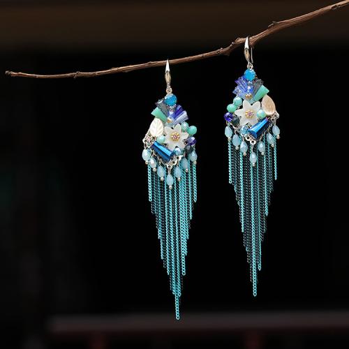 Fashion Fringe Earrings, Crystal, with Shell & Brass, Tassel, plated, fashion jewelry & for woman 