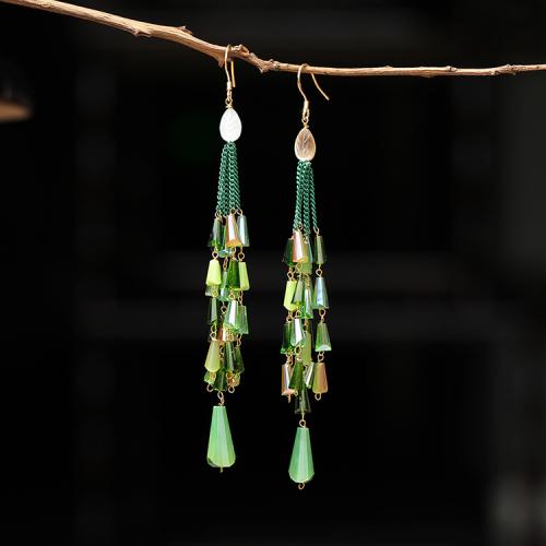 Crystal Drop Earring, with Brass, Tassel, plated, fashion jewelry & for woman 