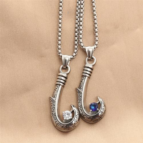 Stainless Steel Jewelry Necklace, 304 Stainless Steel, polished & for man & with rhinestone Approx 60 cm 