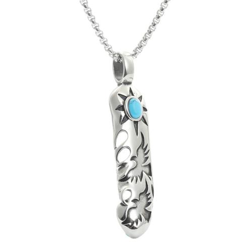 Stainless Steel Jewelry Necklace, 304 Stainless Steel, with turquoise, polished, fashion jewelry & for man, silver color Approx 60 cm 