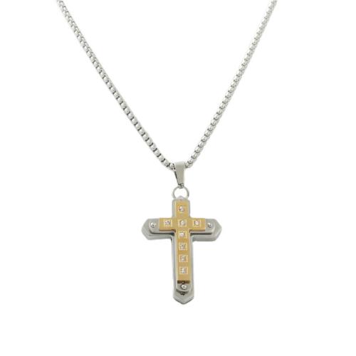 Stainless Steel Jewelry Necklace, 304 Stainless Steel, Cross & for man & with rhinestone Approx 60 cm 