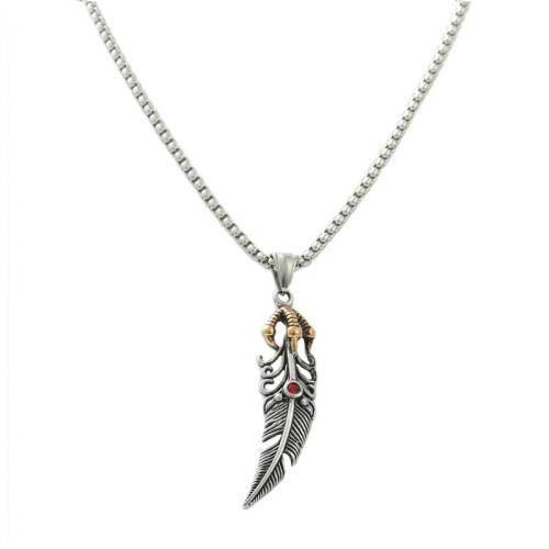 Stainless Steel Jewelry Necklace, 304 Stainless Steel, Feather & for man & with rhinestone Approx 60 cm 