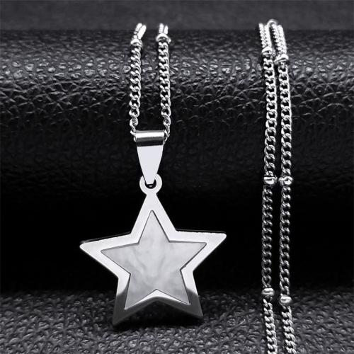 Stainless Steel Jewelry Necklace, 304 Stainless Steel, with Shell, Star, fashion jewelry & Unisex, silver color Approx 50 cm 