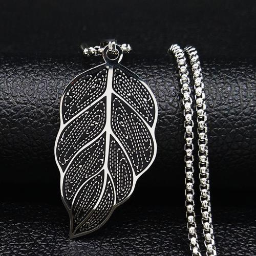 Stainless Steel Jewelry Necklace, 304 Stainless Steel, Leaf, polished, fashion jewelry & Unisex, silver color Approx 50 cm 