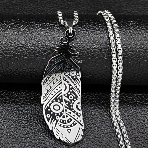 Stainless Steel Jewelry Necklace, 304 Stainless Steel, Feather, polished, fashion jewelry & Unisex, silver color Approx 50 cm 