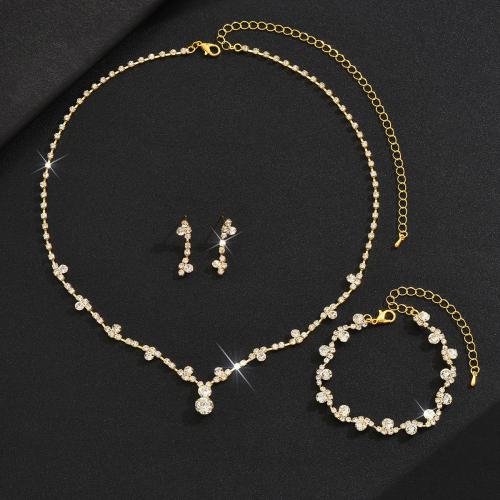 Rhinestone en alliage de zinc bijoux , Bracelet & boucle d'oreille & collier, Placage, trois pièces & pour femme & avec strass, plus de couleurs à choisir, Vendu par fixé