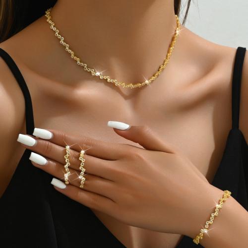 Brass Jewelry Set, bracelet & earring & necklace, plated, three pieces & for woman & with rhinestone [