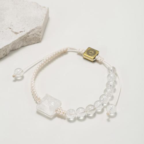 Quartz Bracelets, Clear Quartz, with Knot Cord & Zinc Alloy, Pyramidal, gold color plated, Adjustable & fashion jewelry & Unisex, clear, 12mm 