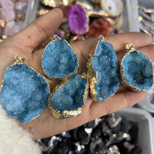 Ice Quartz Agate Pendants, with Brass, irregular, gold color plated, fashion jewelry & DIY Length about 10-20mm [