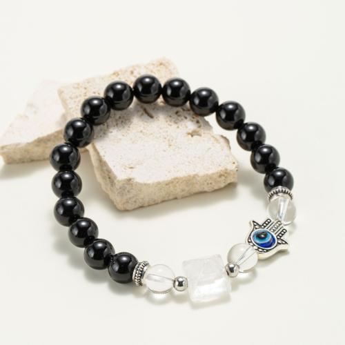 Black Obsidian Bracelet, with Clear Quartz & Resin & Zinc Alloy, Pyramidal, silver color plated, fashion jewelry & Unisex, mixed colors [
